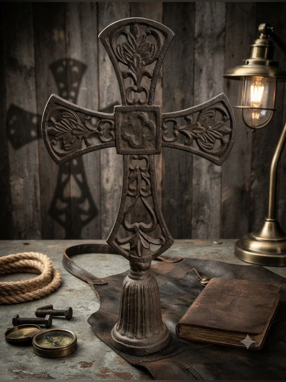 Ornate Cast Iron Decorative Cross - Brown (heavy)
